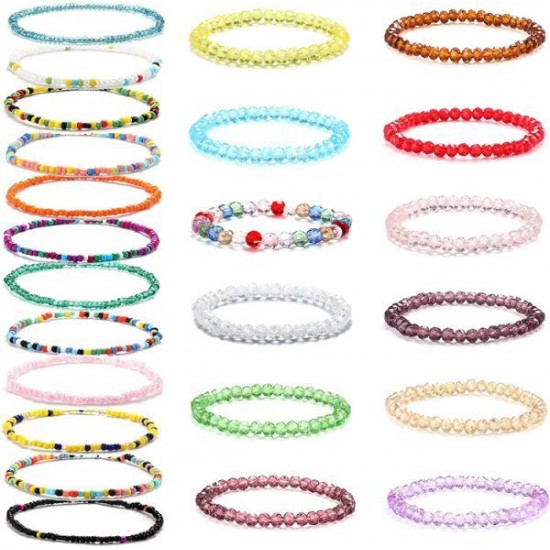24 Pcs Handmade Beaded Bracelets For Women Adjustable Crystals Stretch Bracelet Colorful Elastic Beaded Anklet Bracelets Set 24 Pcs Handmade Beaded Bracelets For Women Adjustable Crystals Stretch Bracelet Colorful Elastic Beaded Anklet Bracelets Set